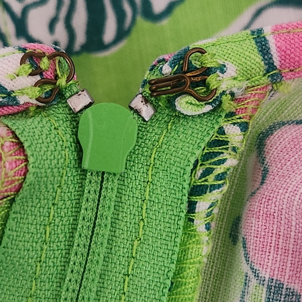 Lilly Pulitzer Retro Butterfly Shift Dress Pink + Green Lace Trim Sleeveless 8 - Picture 10 of 15